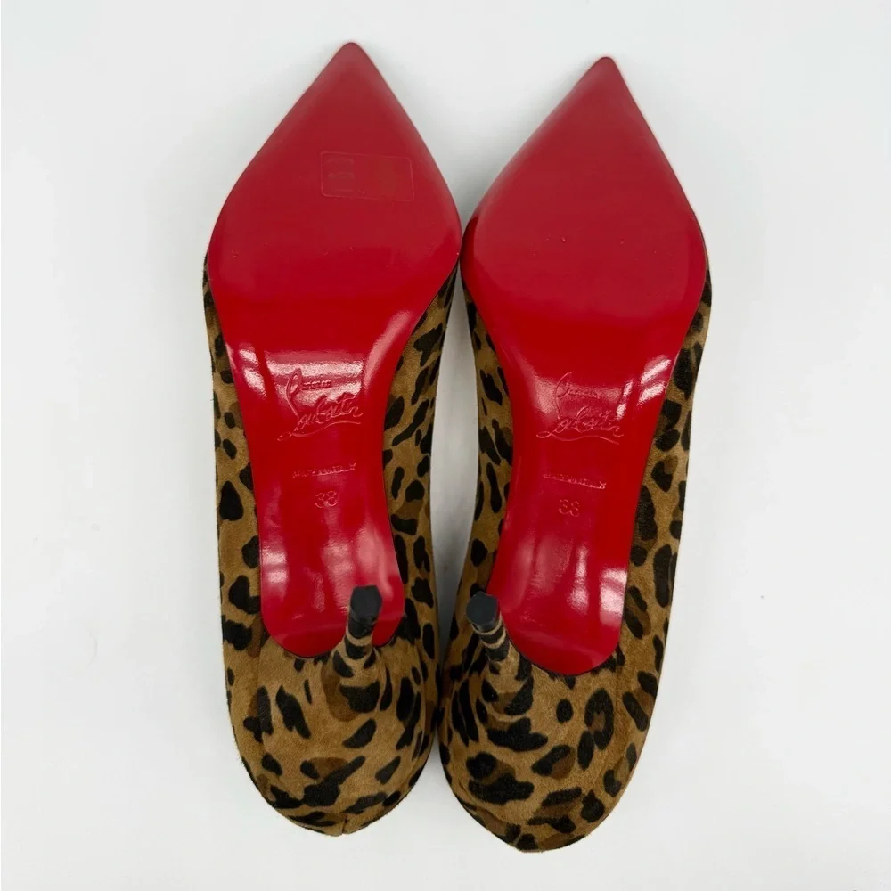 Christian Louboutin Black Brown Leopard Leather Clare 80mm pointed pumps EU 38 - Picture 6 of 8